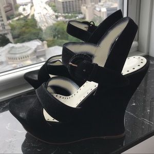 Yves Saint Laurent Black Suede Platform Wedge Heel